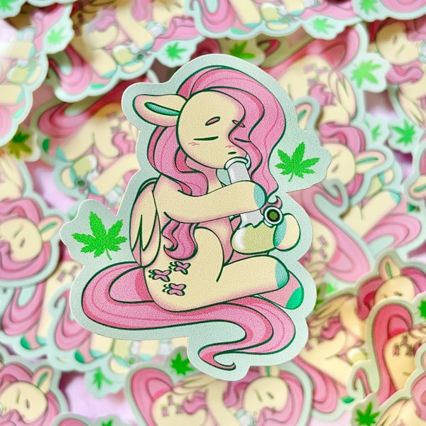 mlp my little pony g4 fluttershy stoner sticker! (3x2.5”)
