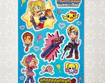 lollipop chainsaw - starling sisters vinyl sticker sheet ! (6.5x4.5”)