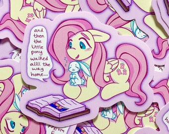 mlp my little pony g4 fluttershy & angel bunny bedtime story sticker! (3”)