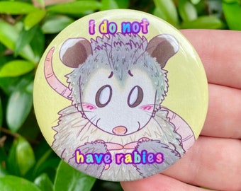 opossum ‘i do not have rabies’ possum JUMBO 58 mm pinback button!