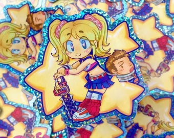 lollipop chainsaw juliet & nick vinyl glitter sticker (3”)