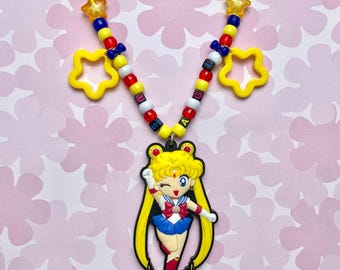 upcycled usagi anime magical girl kandi charm necklace (20”) !