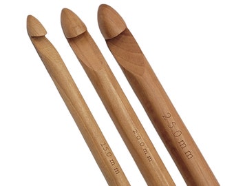 Ganchos de ganchillo grandes 15 mm 20 mm 25 mm Juego de ganchos de ganchillo de bambú de madera para agujas gigantes gruesas y resistentes para hilo grueso y voluminoso - Vendedor de EE. UU.