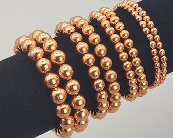 Pure Copper Round Beads Bracelet Healing Stretch Jewelry for Women, Men - Stimulates Energy Flow, Aligns Emotional & Physical Selves - USA