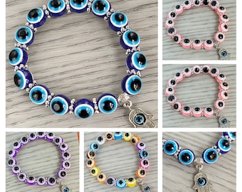 Turkish Hamsa Evil Eye Bead Bracelet - Mal de Ojo - Hamsa Stretch Bracelet Hand of Fatima Good Luck & Protection - USA Seller Fast Shipping