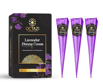 Octazi - LAVENDER HENNA CONES 100% Natural Herbal Temporary Tattoo Mehandi Organic Handmade Brown Maroon Henna For Bridal Tattoo Body Art