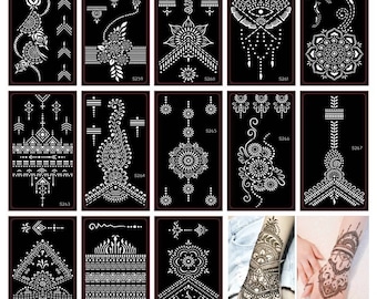 Plantillas de tatuajes de henna Reutilizables Autoadhesivo Plantilla de arte corporal de mano temporal Plantilla de dibujo Etiqueta adhesiva Mehendi Mehndi Diseño Vendedor de EE. UU.