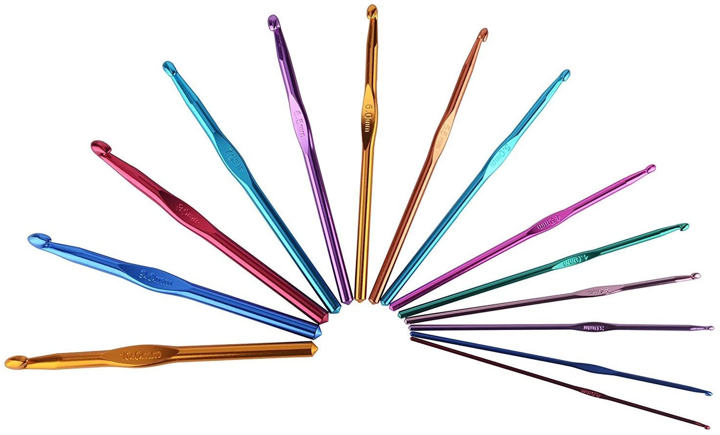 Single Aluminum Crochet Hook, 14 Sizes 2mm to 10mm 15cm Long Easy Grip