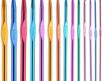 Single Aluminum Crochet Hook, 14 sizes (2mm to 10mm) 15cm Long Easy Grip Colored Metal  Crochet Hooks for Crocheting Amigurumi USA