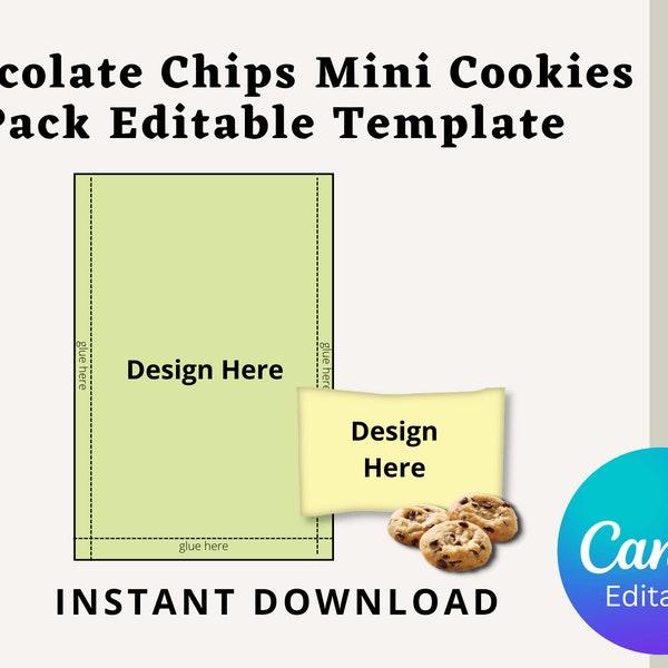 Choco Chip Mini Cookies Wrapper Template, DIY, Editable Label, Party Wrappers for Editing