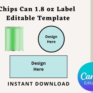 Chips Can 1.8 oz Editable Label Template, DIY, Editable Label, Party Pack Label, PDF, Cricut, SVG Downloadable, Blank Canva Template