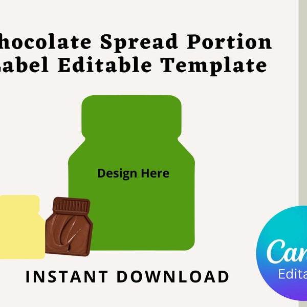 Modello di porzione da 15 g di crema di cioccolato alla nocciola, etichetta di cioccolato, download di etichette fai da te, modello di favore di partito, Canva modificabile