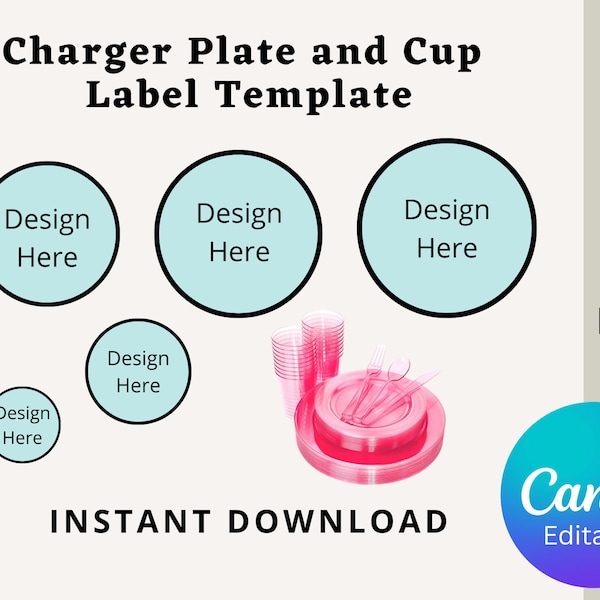 Charger Plates and Cups Template Bundle, Disposable Plates Editable Bundle, Party Favor Template, Canva Editable, Cut files.