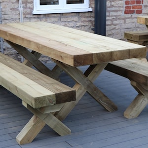 Beautifully Handcrafted Wooden Sleeper Garden Furniture - Options available to suit from 4 to 22+ guests