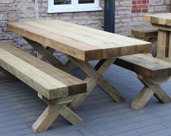 Beautifully Handcrafted Wooden Sleeper Garden Furniture - Options available to suit from 4 to 22+ guests