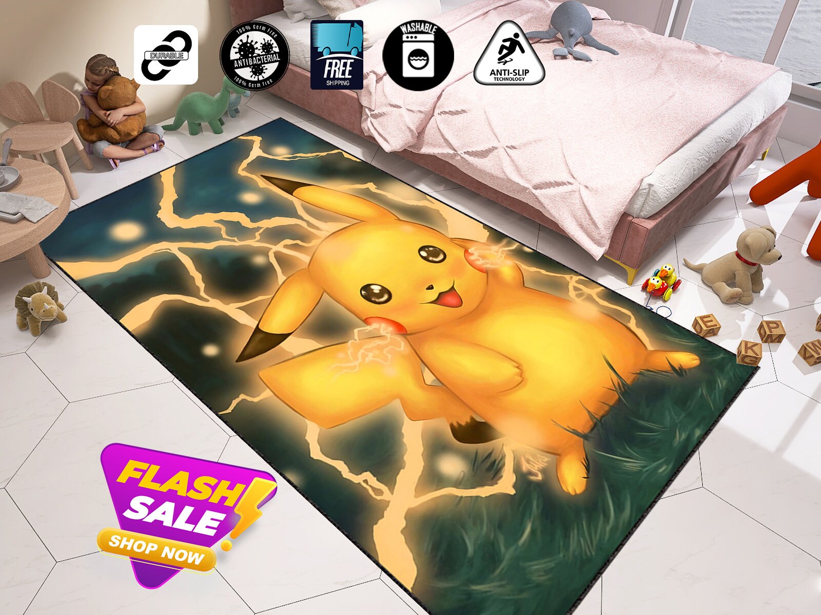 Pikachu,pikachu Rug,cartoon Rug,anime Rug,popular Rug,kids Room Rug