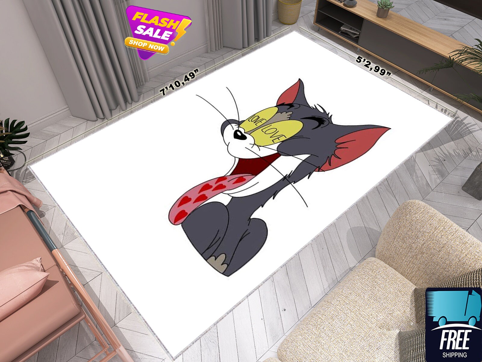 Tom and Jerry, Tom Rug, Custom Rug, Personalized Rug, Teen Room Rug