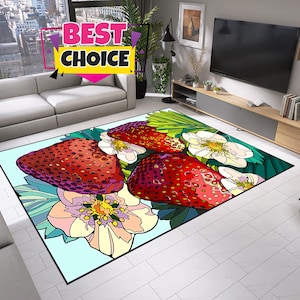 Strawberries,Strawberries Patterned Carpet,Fruits Rug,Kitchen Decor,Kitchen Rug,Kids Room Rug,Salon Rug,Multipurpose Rug,Washable Rug Gift