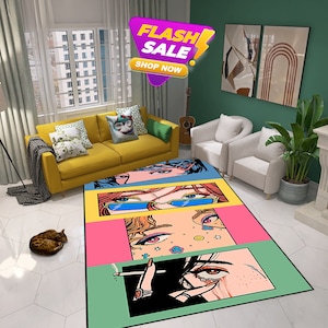 Alfombra de arte pop, alfombra de diseño moderno, alfombras antideslizantes para su sala de estar, regalo personalizado, regalo de cumpleaños, alfombra de diseño de arte pop, alfombra de diseño de arte divertido