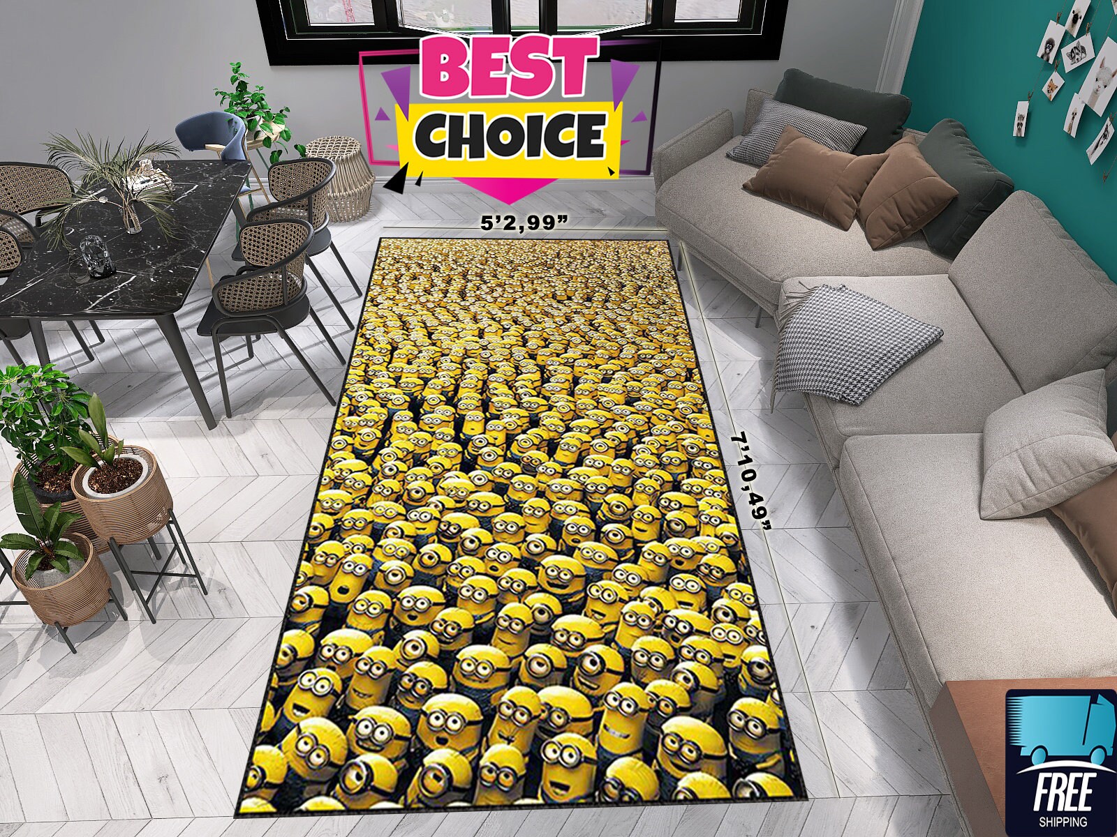 Minions Rug, Movie Rug, Cinematic Rug, Oversize Rug, Custom Rug, Personalized Rug, Pattern Rug, Decorative Rug, Designer Rug, Nursery Carpet