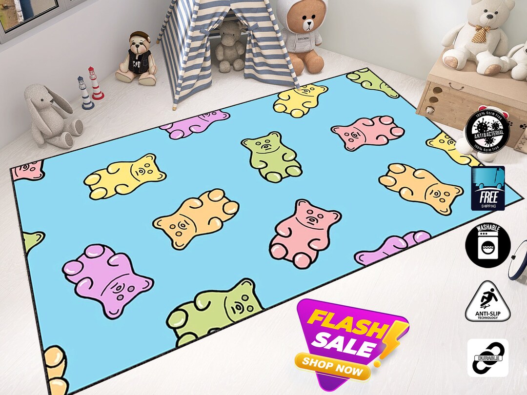 Small Bears Patterned Rug,baby Room Rug,kids Room Carpet,nursery Room ...