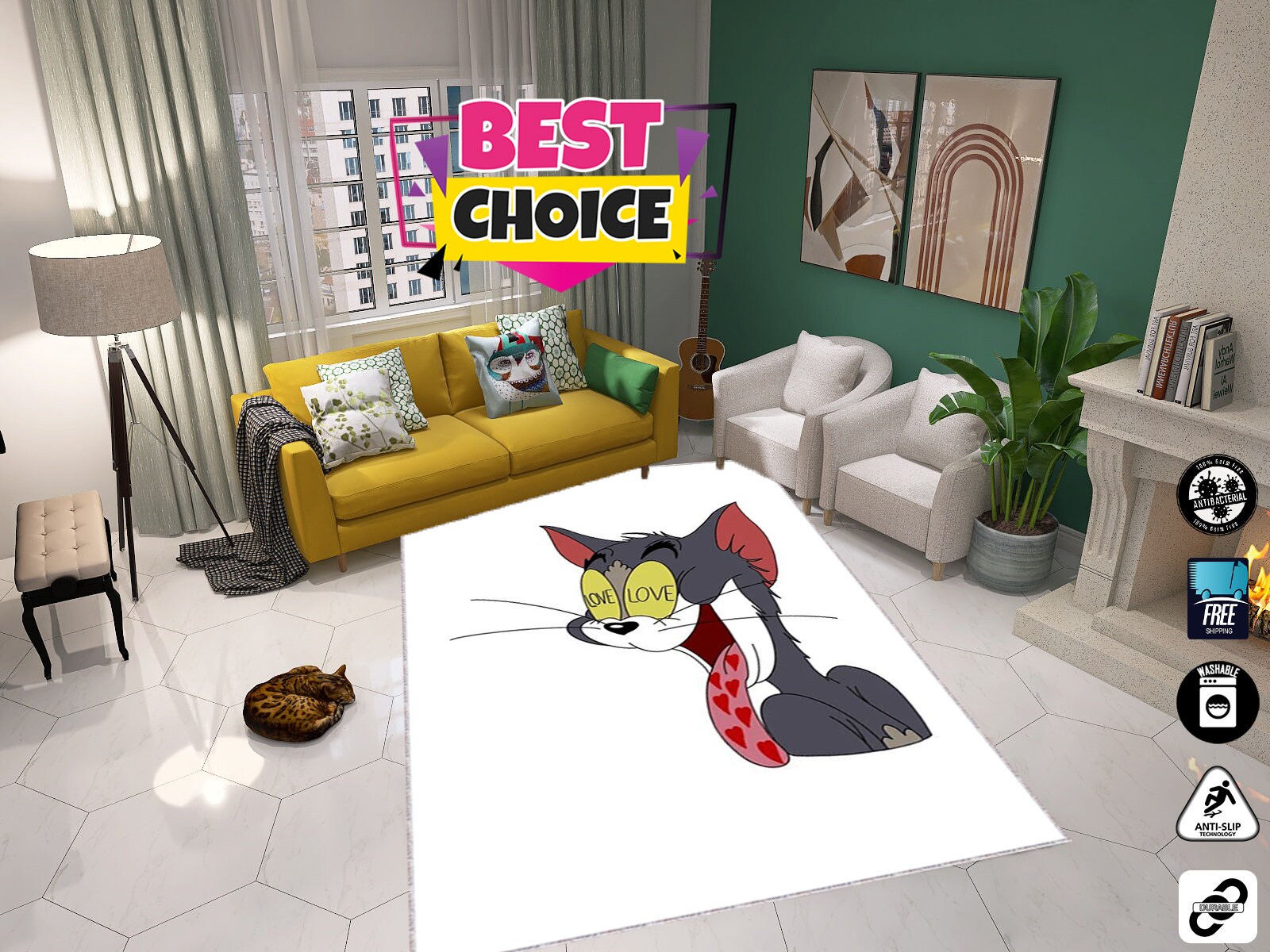 Tom and Jerry, Tom Rug, Custom Rug, Personalized Rug, Teen Room Rug