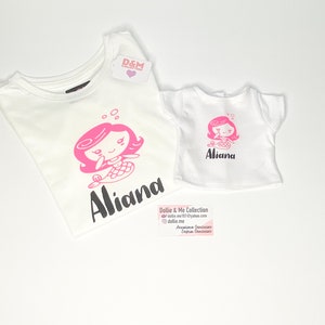 Linda sereia combinando com camisas de boneca e menina de 18', ótimo presente para todas as ocasiões, nome personalizado de menina e boneca
