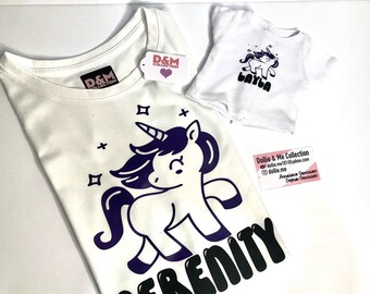 Cute Unicorn Matching 18’ Doll and Girl Matching Shirts,  Great Gift for All Occasions, Personalized Girl and Doll Name