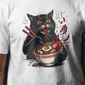 Spicy Kimchi Cat Comfort Colors Shirt Funny Slurping Noodle Black Cat Ramen Foodie Tee