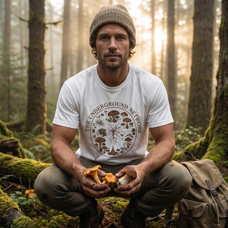 T-shirt paddestoel grafisch katoen botanisch vintage schimmel ontwerp illustratie mycelium netwerk ondergronds wetenschap natuur kleding mycologie afbeelding 1