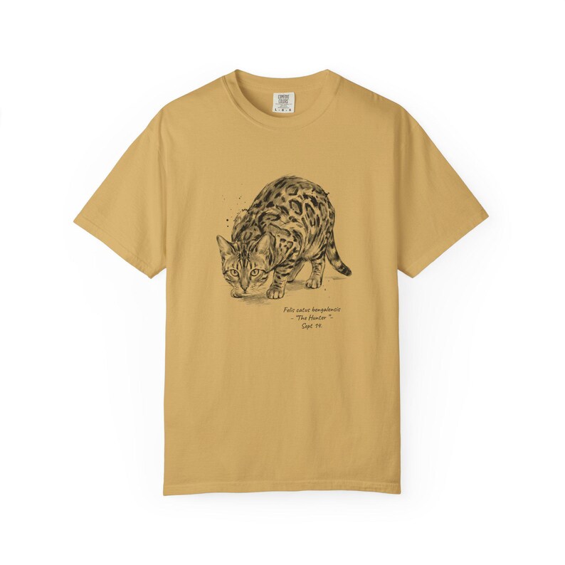 Bengal Cat Shirt Vintage Naturalist Tee Scientific Illustration Design Feline Cotton Apparel Pet Enthusiast Gift Retro Animal Tshirt Nature Mustard