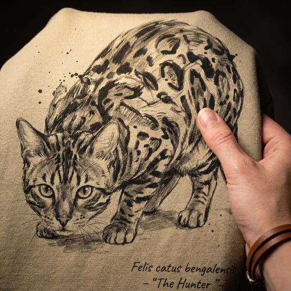 Bengal Cat Shirt Vintage Naturalist Tee Scientific Illustration Design Feline Cotton Apparel Pet Enthusiast Gift Retro Animal Tshirt Nature