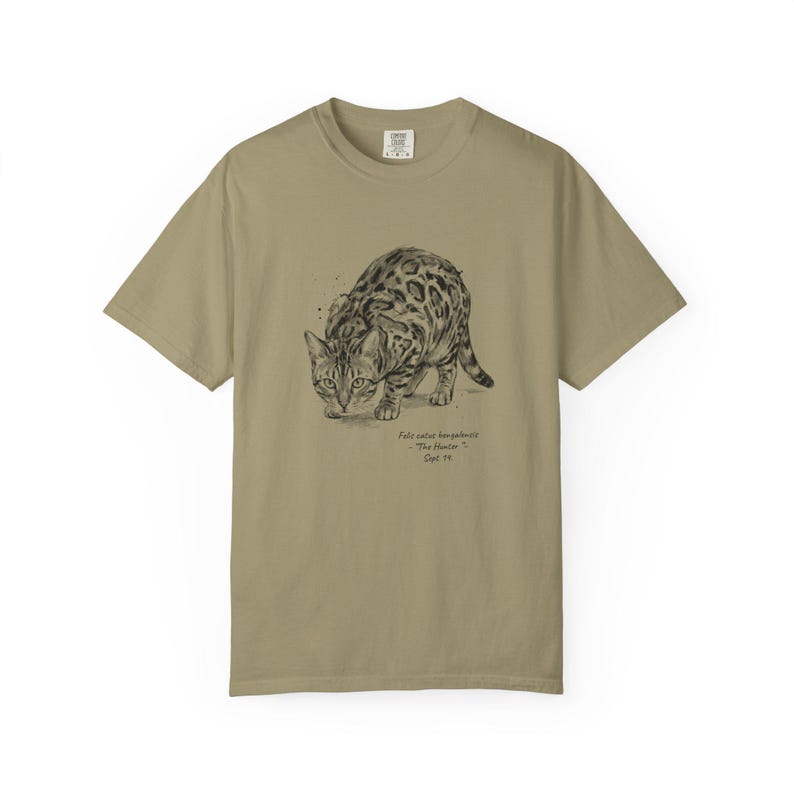 Bengal Cat Shirt Vintage Naturalist Tee Scientific Illustration Design Feline Cotton Apparel Pet Enthusiast Gift Retro Animal Tshirt Nature Khaki
