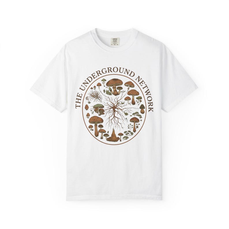 T-shirt paddestoel grafisch katoen botanisch vintage schimmel ontwerp illustratie mycelium netwerk ondergronds wetenschap natuur kleding mycologie White