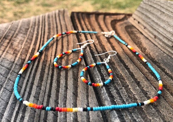 Three Sisters Bead Choker and Earrings Set Seed Bead Necklace