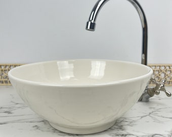 Handcrafted White Ceramic Sink - Moroccan Handmade Basin with Mid-Century Modern Vanity Adds a Touch of Artisanal Charm to your Bathroom