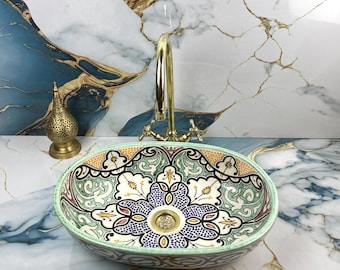 Moroccan Oval Sink - Handcrafted Moroccan Multicolor Oval Basin - Artisanal Farmhouse Sink Infused with Mid-Century Modern Sophistication
