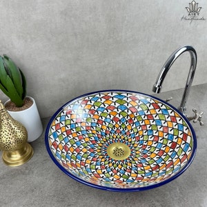 Eastern Elegance: Handcrafted Ceramic Basin with Intricate Mosaic Design, Infusing Your Bathroom with Oriental Charm and Exotic Elegance image 5