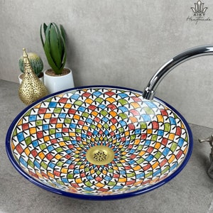 Eastern Elegance: Handcrafted Ceramic Basin with Intricate Mosaic Design, Infusing Your Bathroom with Oriental Charm and Exotic Elegance image 3