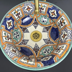 A Handcrafted, Hand-Painted Ceramic Vessel Sink in Various Stunning Colors - Artisan-Made Farmhouse Basin with Mid-Century Modern Vanity