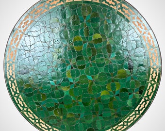 Exquisite Emerald Green Moroccan Zellige Mosaic Tile Tabletop with Intricate Design for Indoor & Outdoor Use – Garden, Patio, or Pool Area