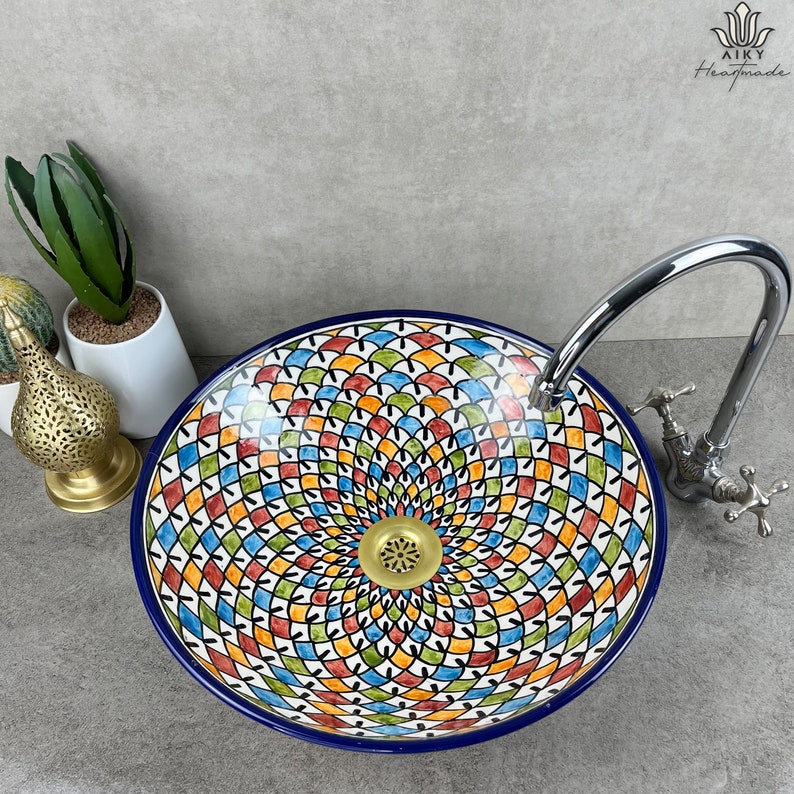 Eastern Elegance: Handcrafted Ceramic Basin with Intricate Mosaic Design, Infusing Your Bathroom with Oriental Charm and Exotic Elegance image 7