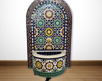 Multicolor Moroccan Zellige Mosaic Fountain – Handmade Multicolor Mosaic Tile Water Feature for Indoor/Outdoor Home and Garden Decor