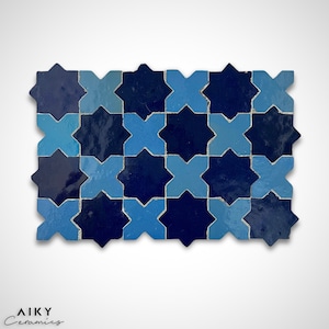 Enchanted Waters: Dual-Toned Blue Zellige Tiles Bring the Magic of the Ocean to Life - Hand-chiseled Mosaic Tiles in a Symphony of Blue