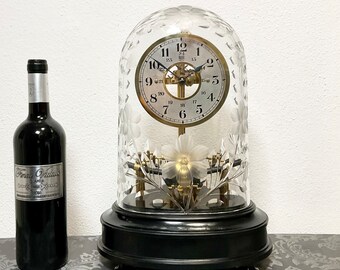 restored antique Bulle Patent Clock with hand-cut crystal glass dome - 1932 - fully functional