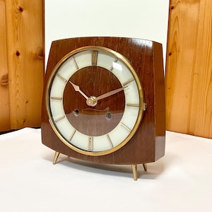 Vintage mantel clock Emes 1960s | Mid-Century Black Forest clock Müller & Schlenker | Silent quartz movement bedroom retro decoration