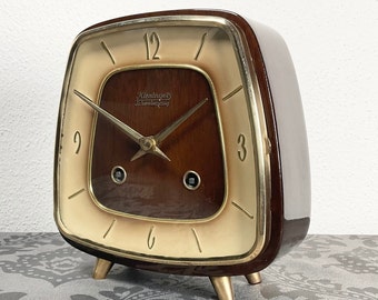 restored Kieninger mid-century mantel clock, mechanical with gong - 1960's - functional