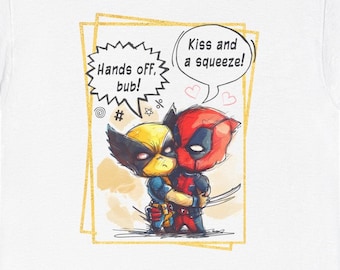 Camiseta de superhéroes Chibi Comics: Kawaii dibujada a mano, ideal para geeks.