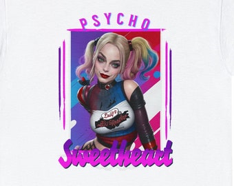 Psycho Sweetheart Harley T-shirt: Superhero Comics Fan Art, Heavy Cotton Tee