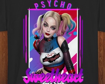 Camiseta de Harley, la novia psicópata. Sudadera con capucha, diseño gráfico, estilo fan art de superhéroes cómicos.